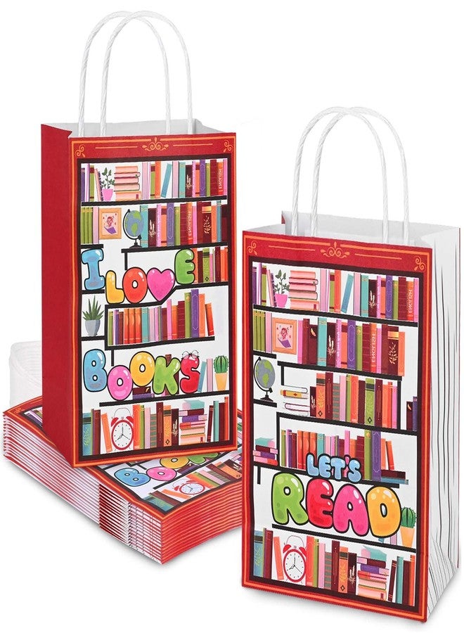 Bolsome 24 Pcs Books Reading Paper Gift Bags Back to School Read Goodie Bags with Handles for Book Lover Book Club Book Reading Themed Party First Day of School Party Decorations Supplies - Image 1